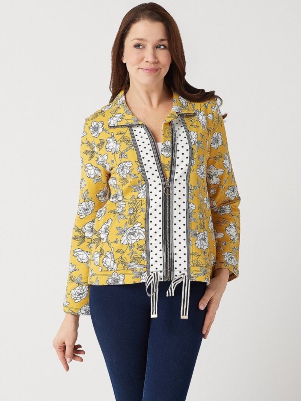 Susan Graver Woman’s Size L Yellow Floral Jacket